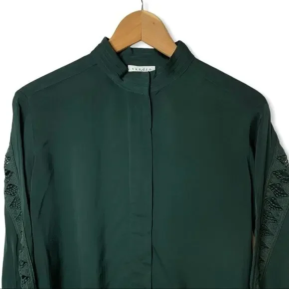 Sandro green Verden lace inset‎ blouse small new - Picture 6 of 11